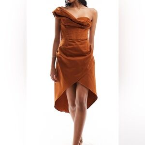 ASOS DESIGN corset fallen shoulder drape mini dress in rust US Size 6 NWT